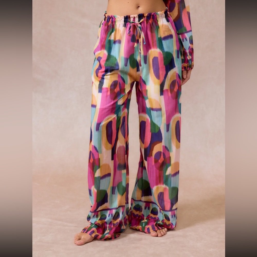 FROM PARIS FRANCE Colorful Abstract Wide Leg Pants